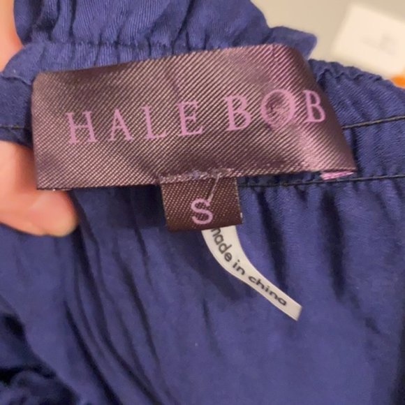 Hale Bob Navy Silk Saige blouson Patchwork Long sleeve dress Size Small - Picture 8 of 11